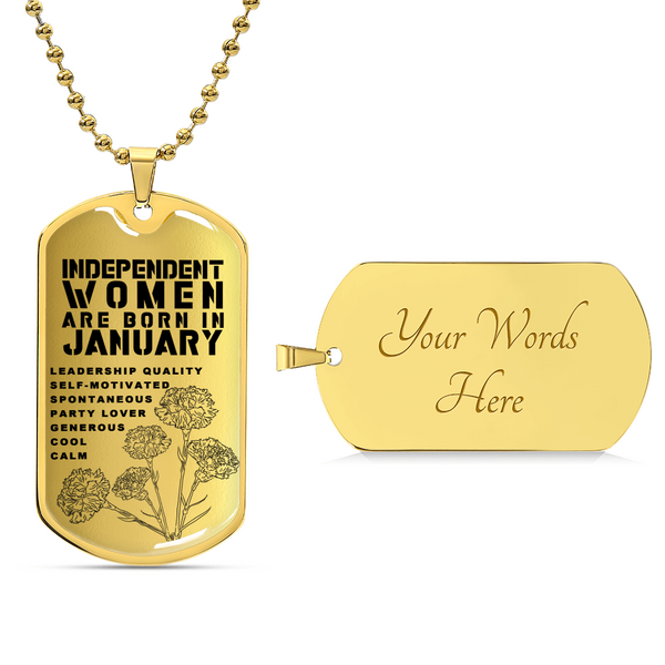 Independent Women Are Born In January Luxury Necklace With Dog Tag Gold - Army Tag Necklace, Dog Tag Necklace