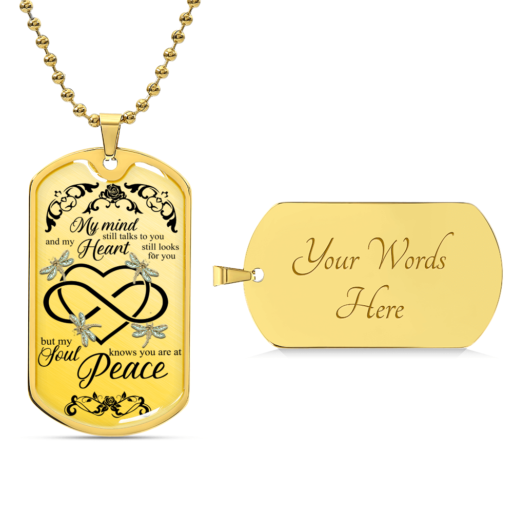Dragonflies Heart Infinity Art My Mind Still Talks To You Luxury Dog Tag Necklace - Army Tag Necklace, Dog Tag Necklace