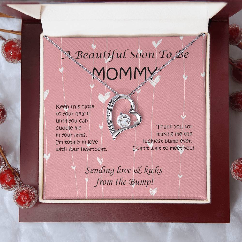 A Beautiful Soon To Be Mommy Heart Necklace Sending Love And Kicks From The Bump 1 Forever Love Necklace