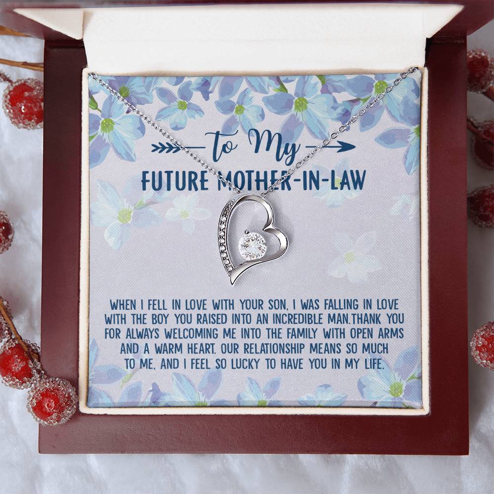 Love Knot Pendant Necklace To My Future Mother-In-Law The Boy You Raised Bonus Mom Gift Future Mother-In-Law Necklace Future Stepmom Forever Love Necklace