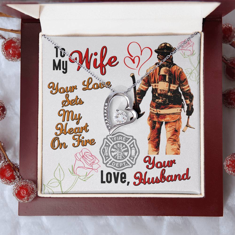 Gift For Firefighter Wife Thin Red Line Necklace For Fireman Wife To The World's Best Fire Wife Necklace Fireman Gift Set Birthday Gift Couples Forever Love Necklace