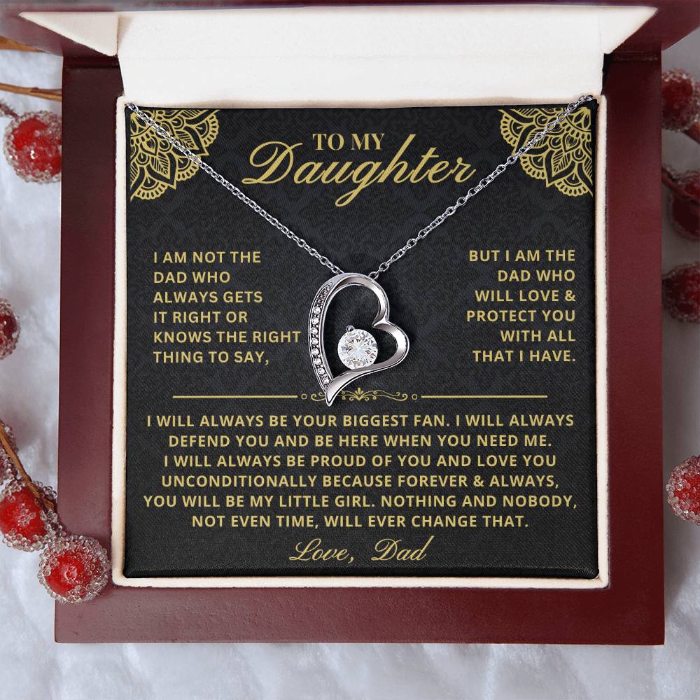To My Daughter - Forever & Always  From Father Dad, Inspirational Strength Gift, Forever Love Necklace, 14K Sentimental Present, Xmas Forever Love Necklace