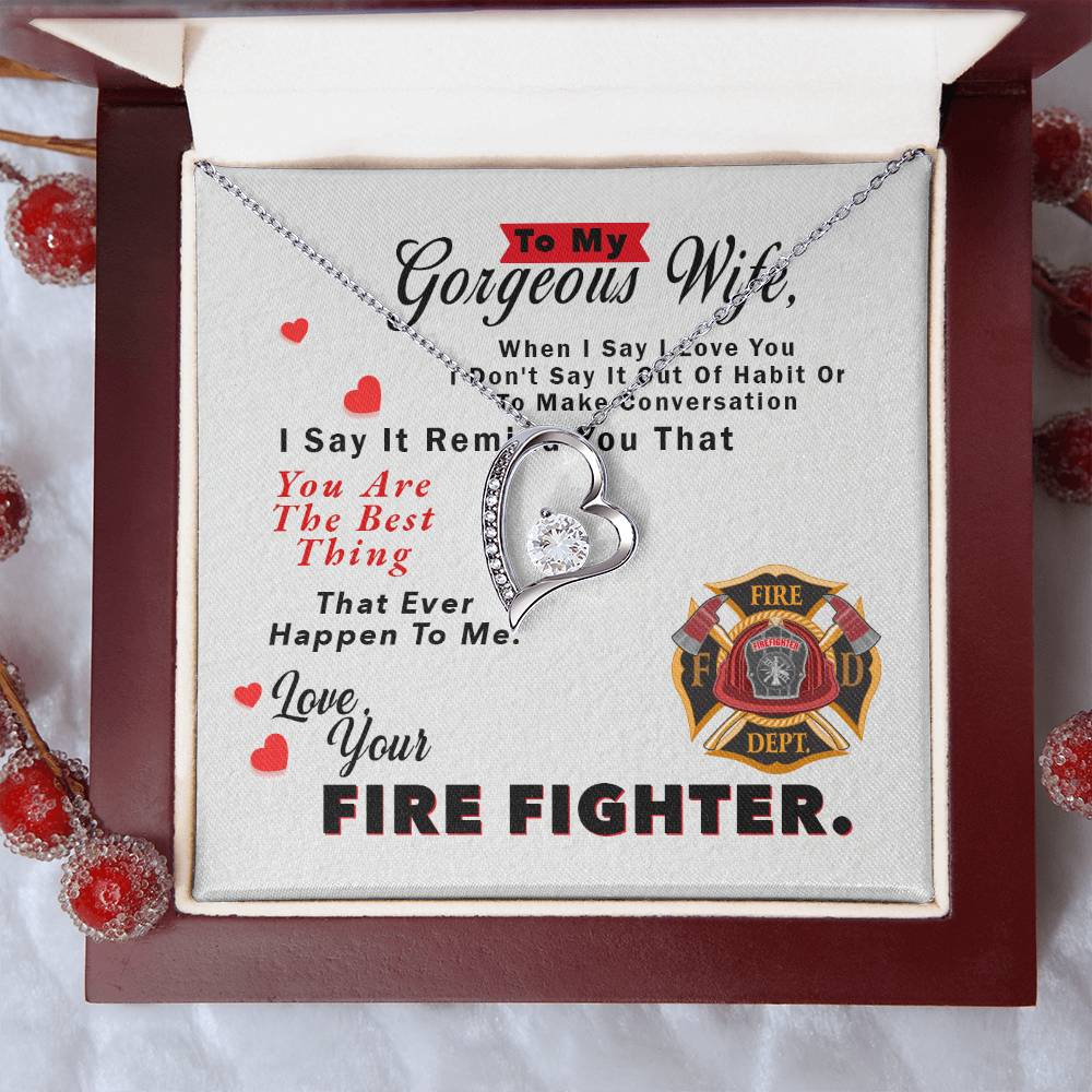 To My Gorgeous Wife Necklace - Love Your Fire Fighter - To My Firefighter Wife - Gift For Firefighter Wife Necklace - Thoughtful Gift For Fire Wife Forever Love Necklace