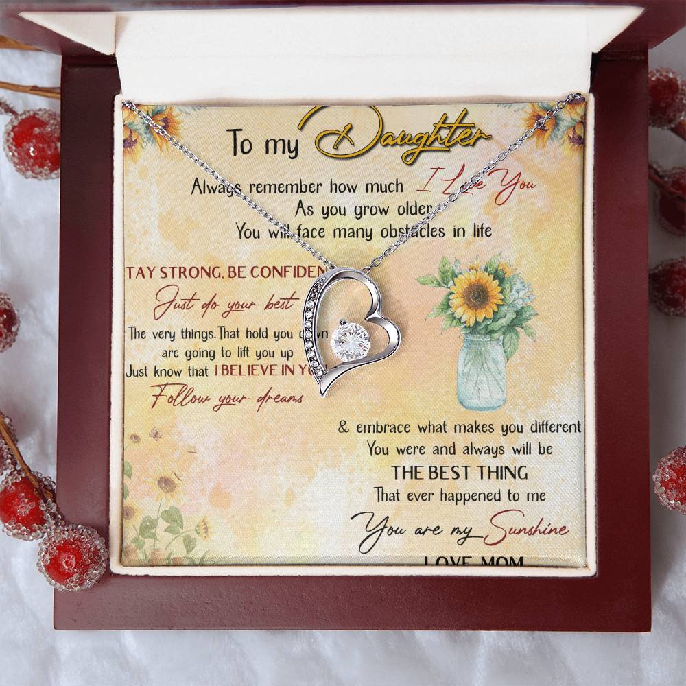 To My Daughter I Love You Mother's Day Sunflower Necklace Meaningful Necklace For Daughter Mother To Daughter Birthday Forever Love Necklace