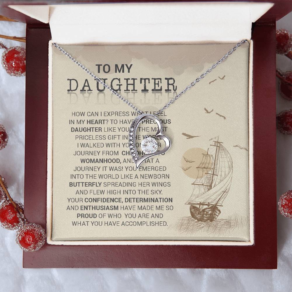 To My Daughter Love Mum White Gold Necklace Forever Love Necklace