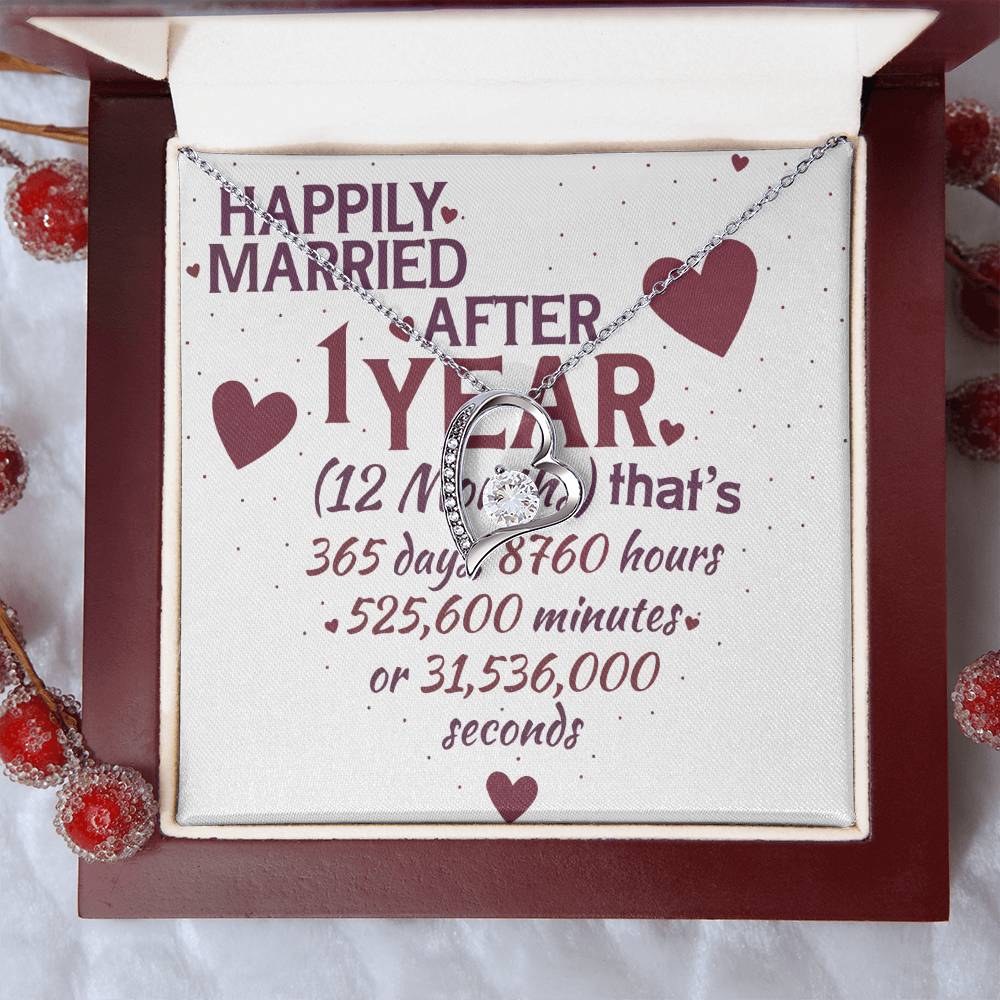 1 Year Anniversary Married Hanging Heart Sign Keepsake Forever Love Necklace