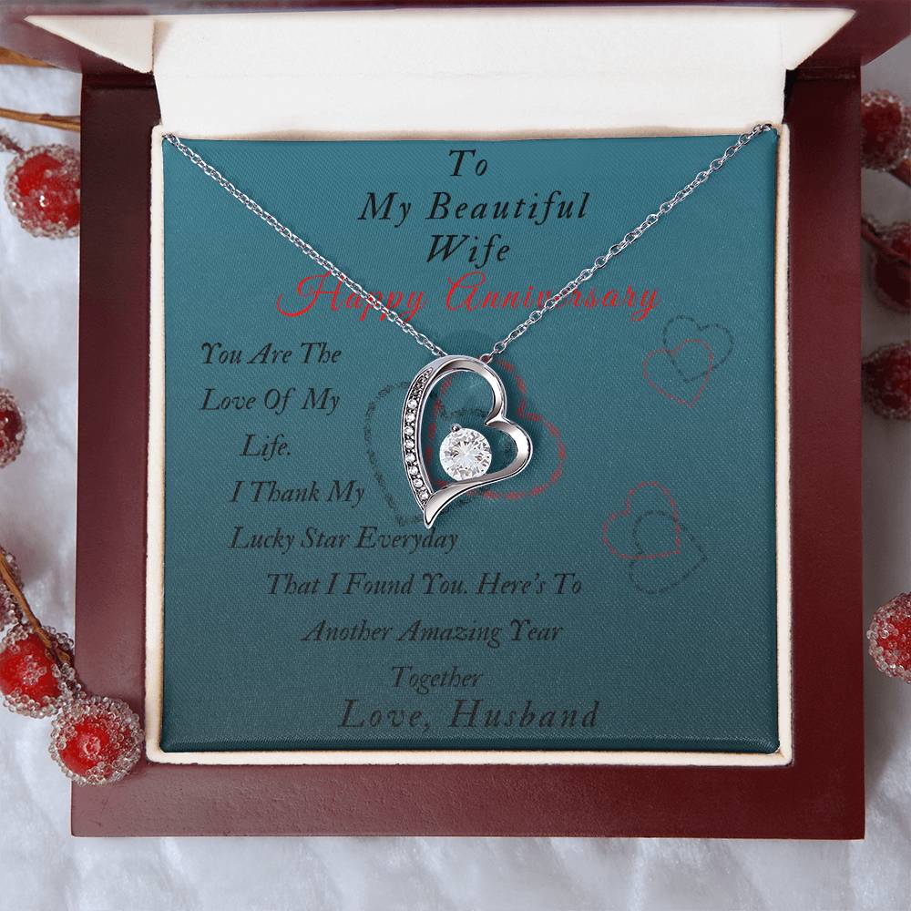 To My Beautiful Wife - Happy Anniversary- Forever Love Necklace Forever Love Necklace