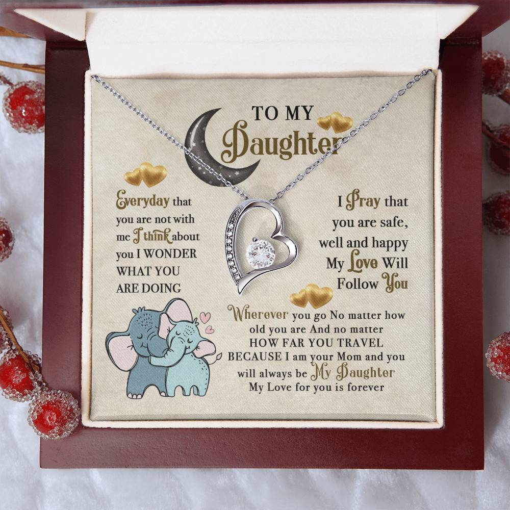 To My Daughter Elephant Mom Birthday Gift - To My Wonderful Mom - Elephant Mother Daughter Songift To Mom Forever Love Necklace