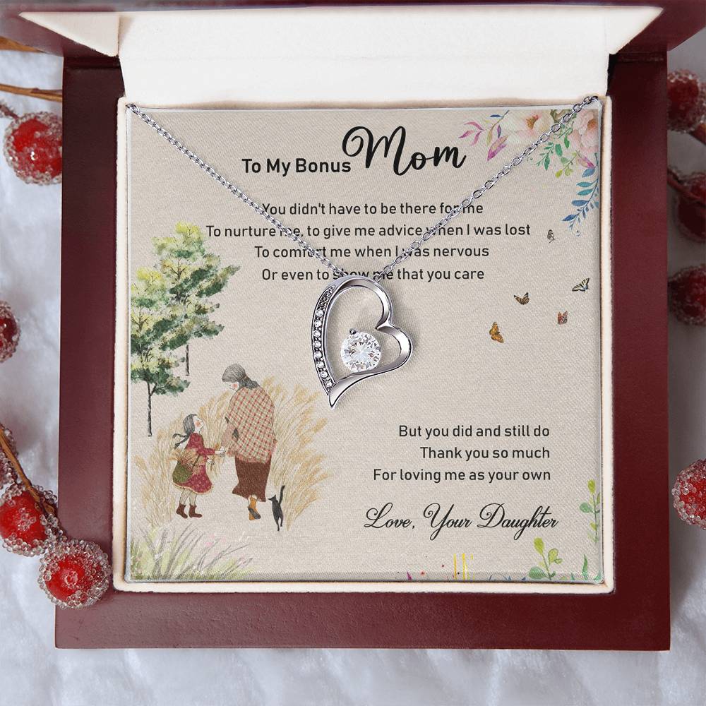 To My Bonus Mom Mother's Day Message Card Gift From Bonus Daughter Bonus Mom Necklace Step Mom Forever Love Necklace