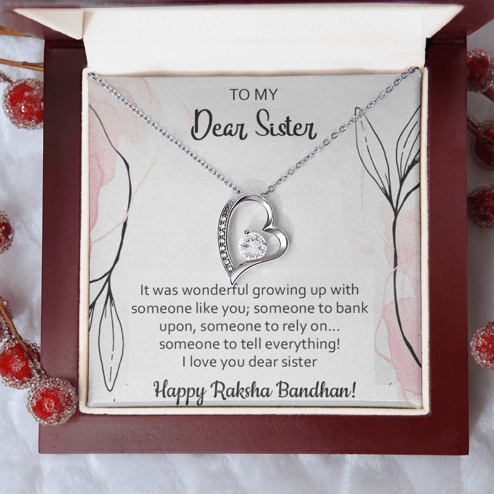 To My Sister - Happy Raksha Bandhan - 925 Sterling Silver Pendant Forever Love Necklace