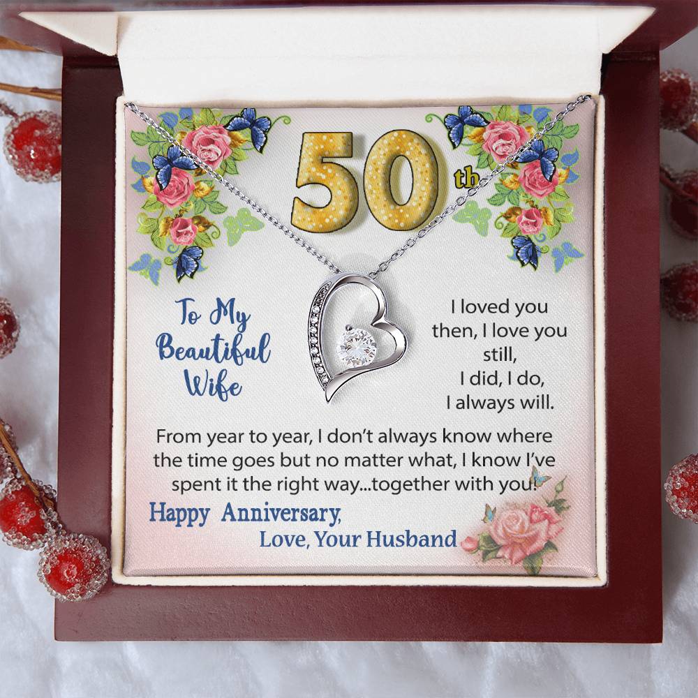50Th Anniversary Gift Heart Necklace For Wife Forever Love Necklace
