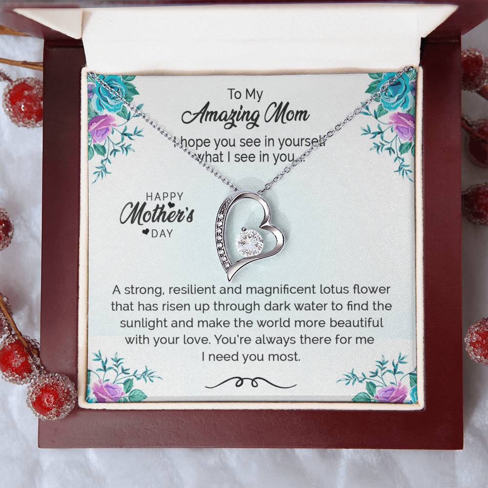 Floating Cz Heart Necklace For Mom Forever Love Necklace