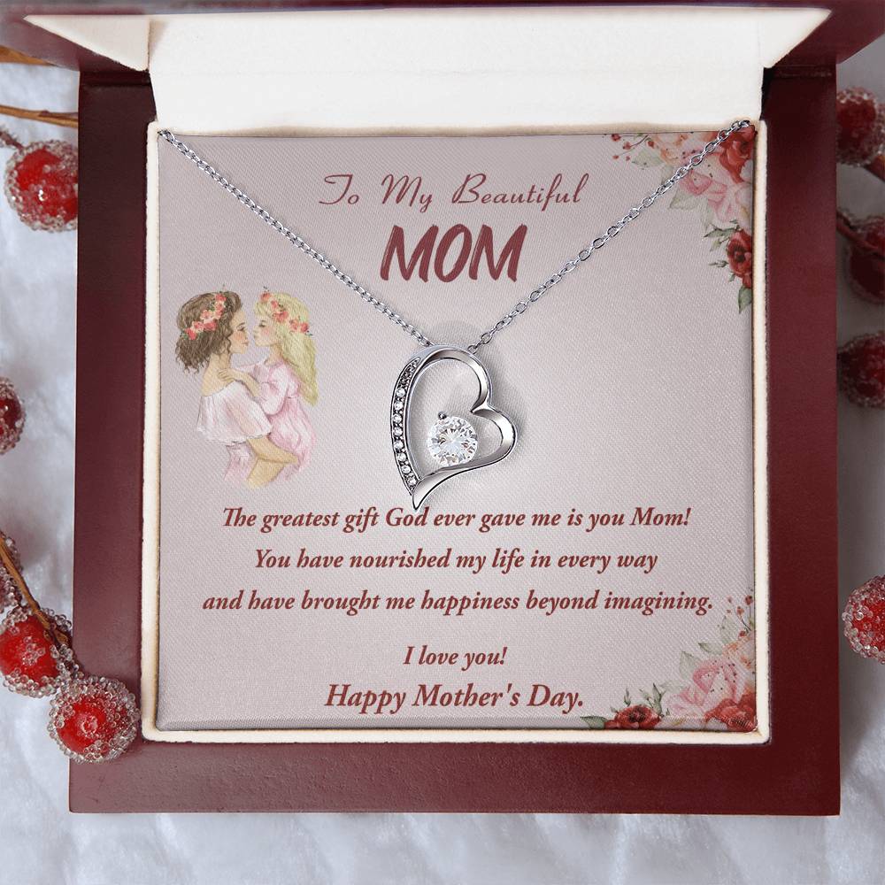 Mother's Day Gift Necklace To My Beautiful Mom Heart Necklace To Mom From Daughter Gift Necklace Message Card Necklace For Forever Love Necklace
