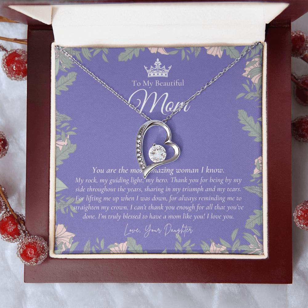 To My Beautiful Mom Necklace  Beautiful Mom Gift  Mother’S Day Gift  Birthday Gift For Mom  Gift From Daughter On Wedding Day Forever Love Necklace