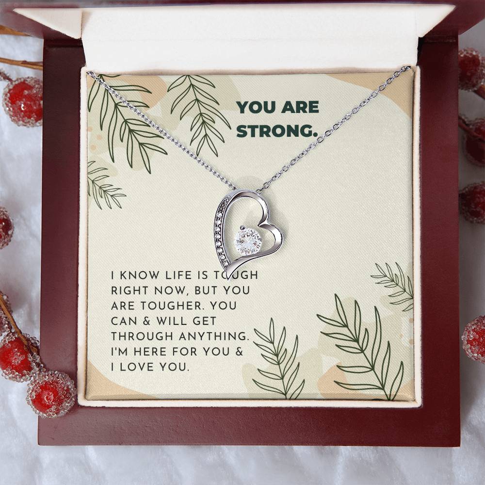 Strong Inspiring Heart Stone Necklace  Neutral Leaves Forever Love Necklace