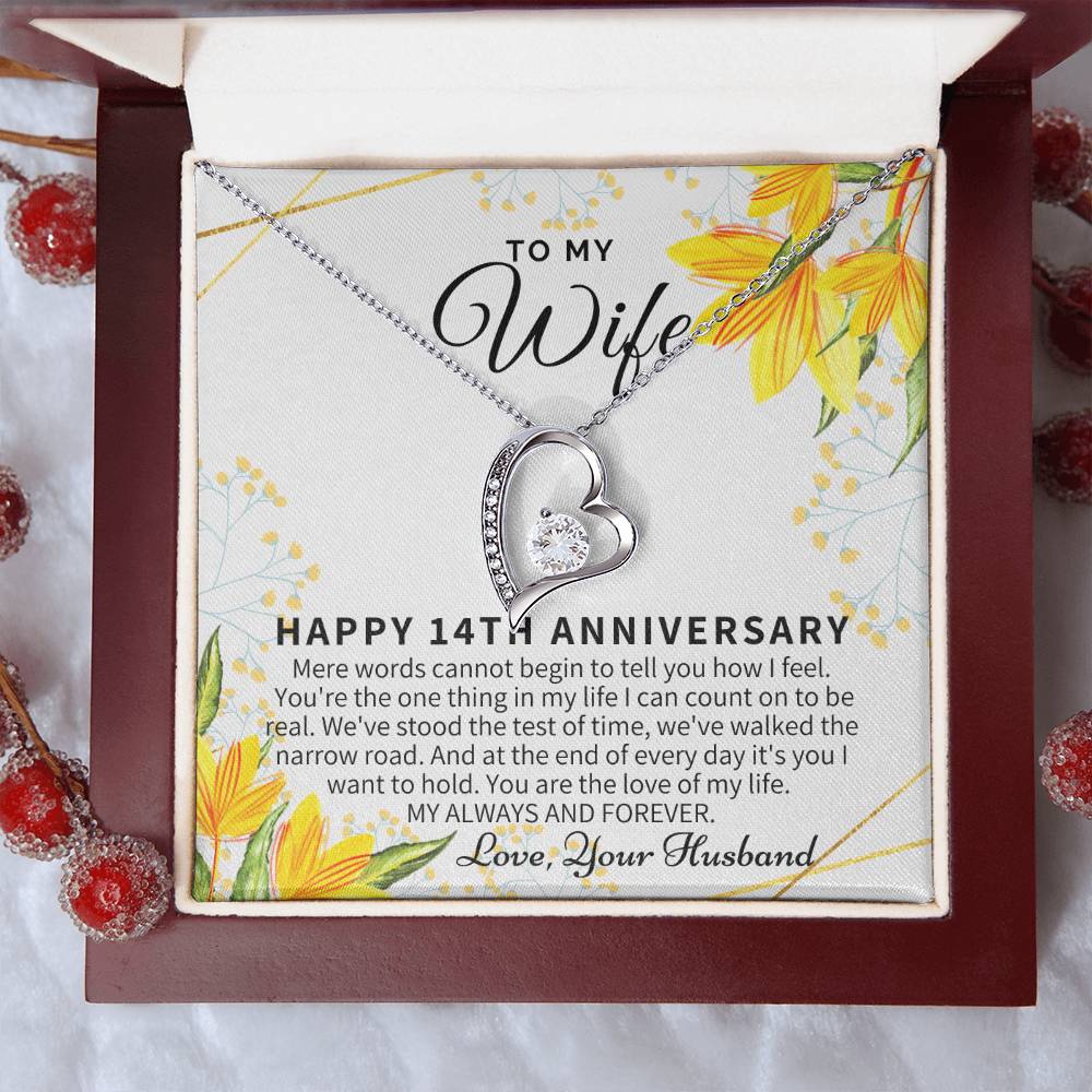 14 Year Wedding Anniversary Gift For Wife 14Th Anniversary Gift For Her 14 Year Anniversary Gift Ideas 14Th Anniversary Gifts Forever Love Necklace