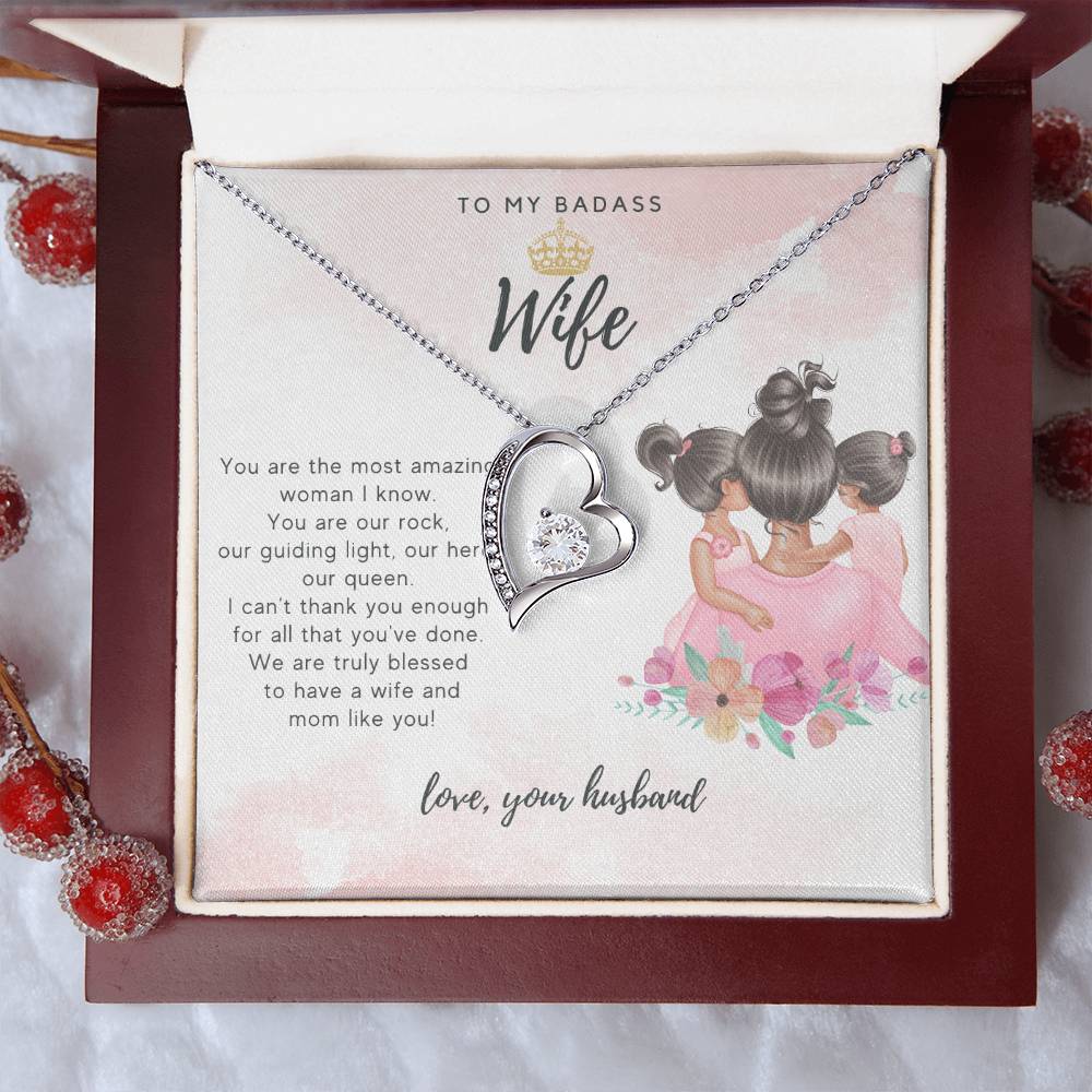 To My Badass Wife From Two Daughters And Husband Necklace Badass Wife Luxe Crown Wife Birthday Wife Anniversary Mother's Day Gift For Soulmate Forever Love Necklace