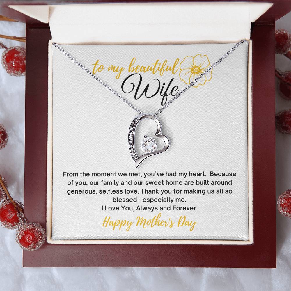 To My Wife Heart Necklace With Mother's Day Message Card 14k White Gold Finish Or 18k Yellow Gold Finish In The U.s.a.🇺🇸 Forever Love Necklace
