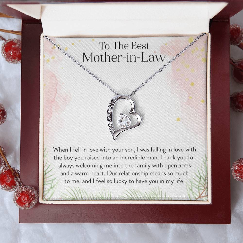 To My Mother-In-Law - Thank You For Always Welcoming Me Into The Family - Gift For Future Mom-In-Law - Necklace Mother In Law Thank You Gift Forever Love Necklace