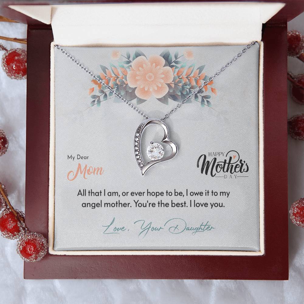 My Dear Mom - Love Your Daughter - 925 Sterling Silver Pendant Forever Love Necklace