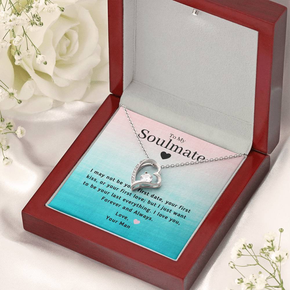Last Everything Soulmate Message Card Heart Pendant Forever Love Necklace