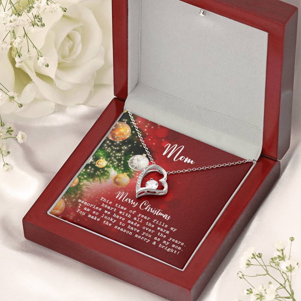 Mom Merry Christmas Message Card & Necklace Forever Love Necklace