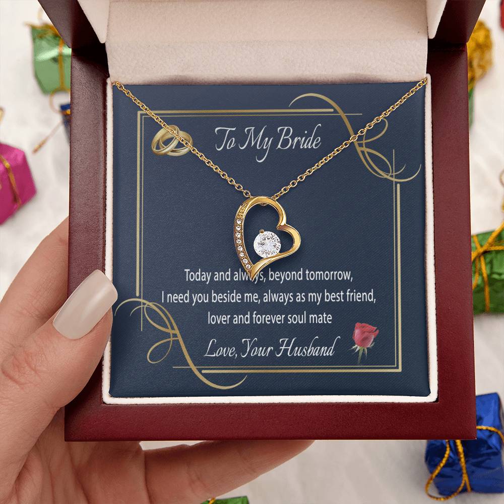 To My Bride Heart Necklace Forever Love Necklace For Wife Message Card Jewelry For Wife Anniversary Birthday Wedding Gift For Wife Forever Love Necklace