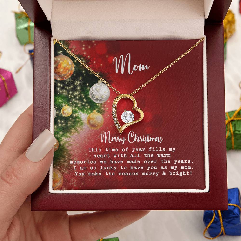 Mom Merry Christmas Message Card & Necklace Forever Love Necklace