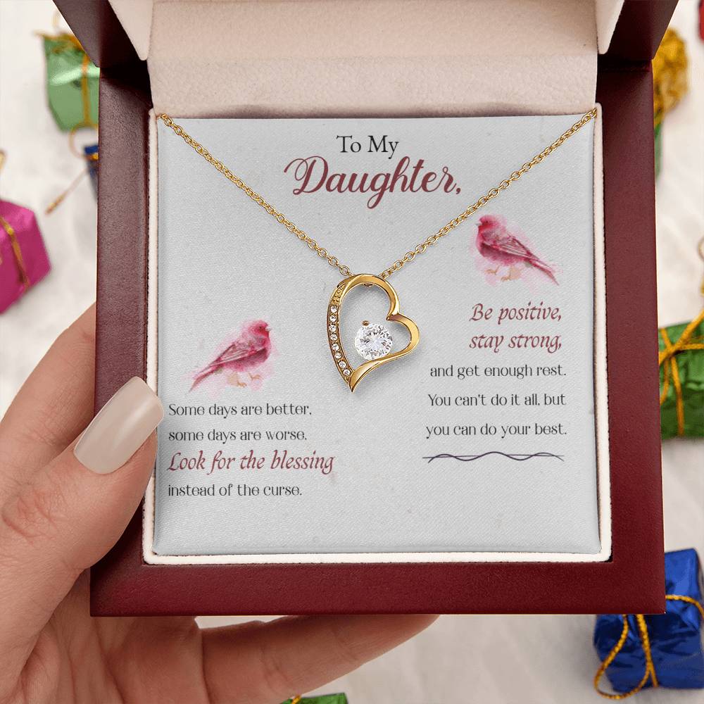 To My Daughter Gift Necklace Inspiring Message 14k White Gold With Round Cut Cubic Zirconia 1 Forever Love Necklace