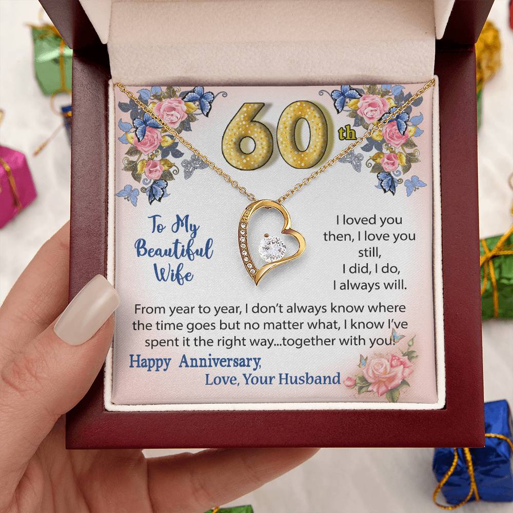 60Th Anniversary Heart Necklace Gift To Wife Forever Love Necklace