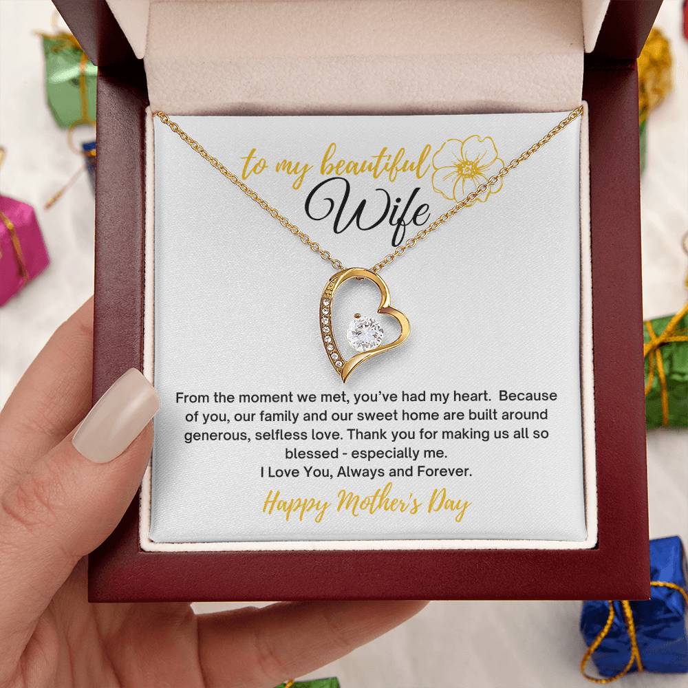To My Wife Heart Necklace With Mother's Day Message Card 14k White Gold Finish Or 18k Yellow Gold Finish In The U.s.a.🇺🇸 Forever Love Necklace