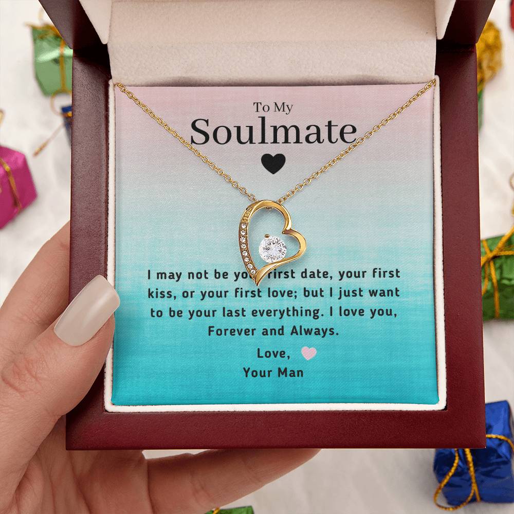 Last Everything Soulmate Message Card Heart Pendant Forever Love Necklace