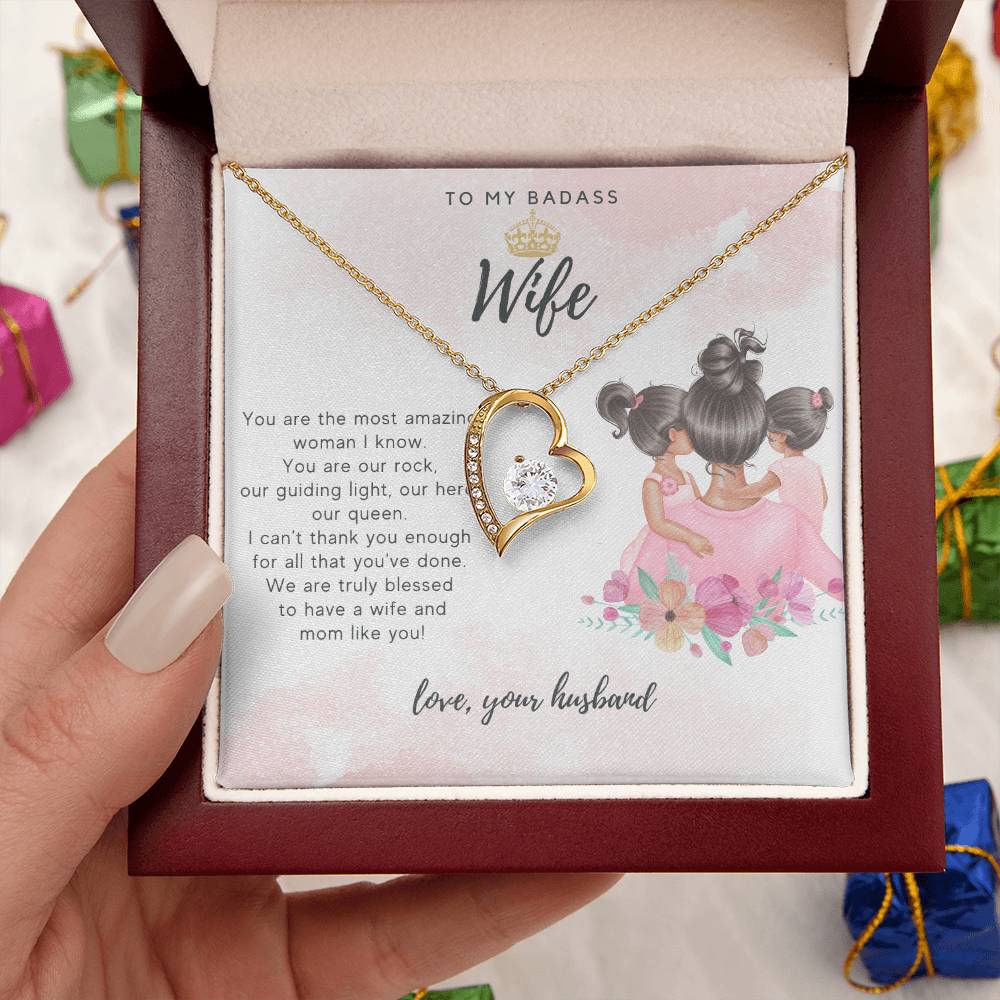 To My Badass Wife From Two Daughters And Husband Necklace Badass Wife Luxe Crown Wife Birthday Wife Anniversary Mother's Day Gift For Soulmate Forever Love Necklace
