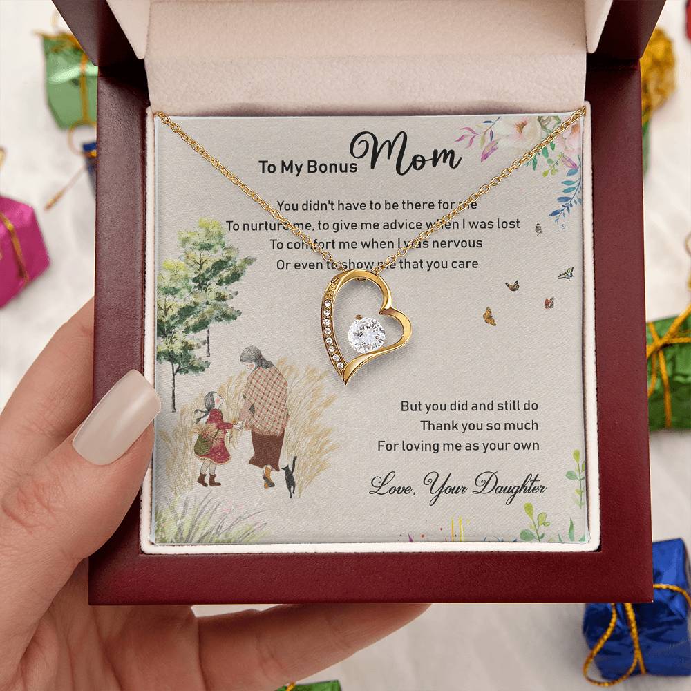 To My Bonus Mom Mother's Day Message Card Gift From Bonus Daughter Bonus Mom Necklace Step Mom Forever Love Necklace