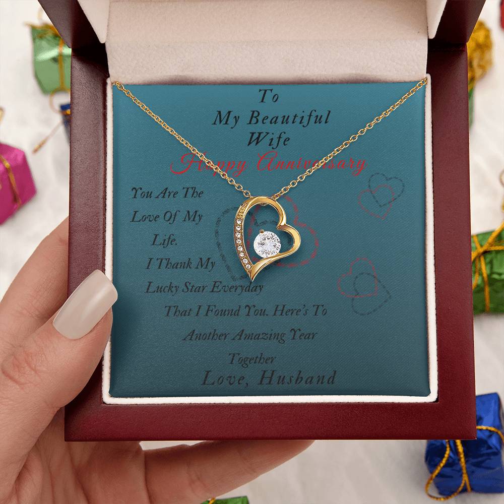 To My Beautiful Wife - Happy Anniversary- Forever Love Necklace Forever Love Necklace