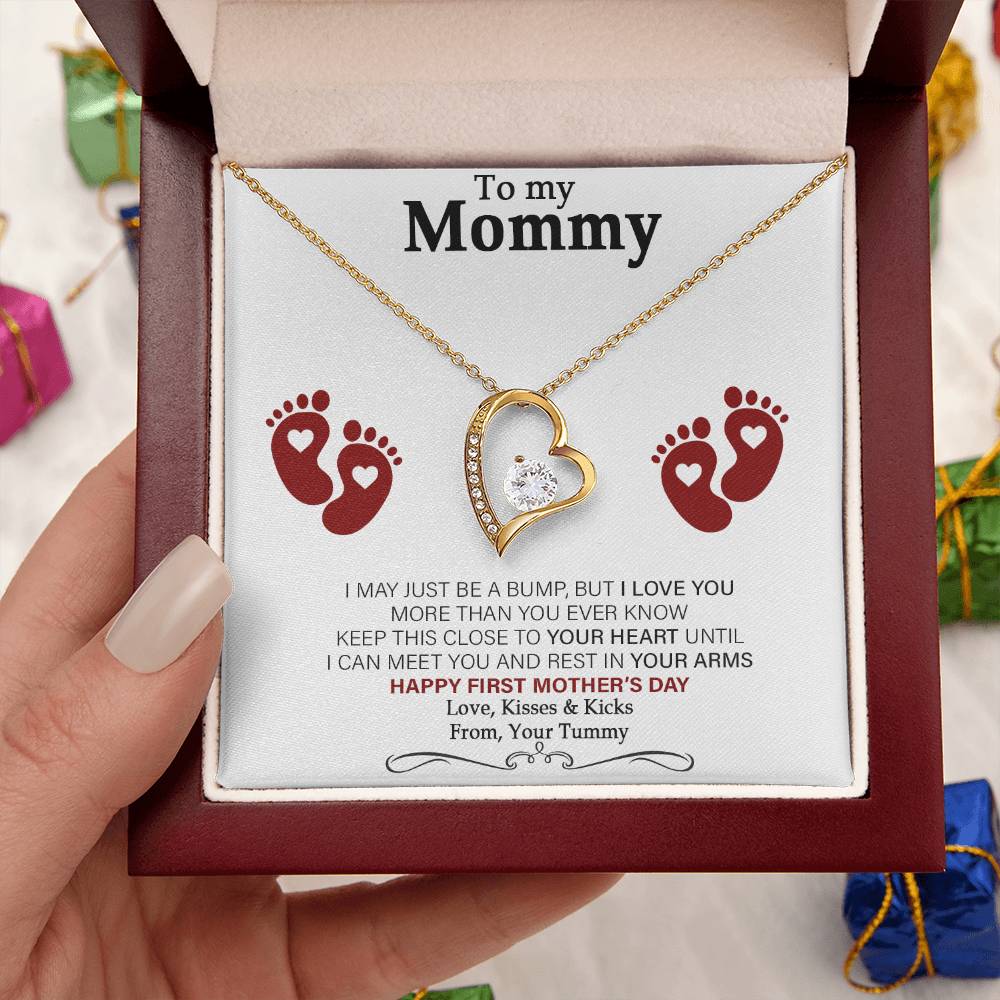 To My Mommy - From Your Tummy - Pregnancy Gift For First Time Mom - Mother's Day Gift Forever Love Necklace