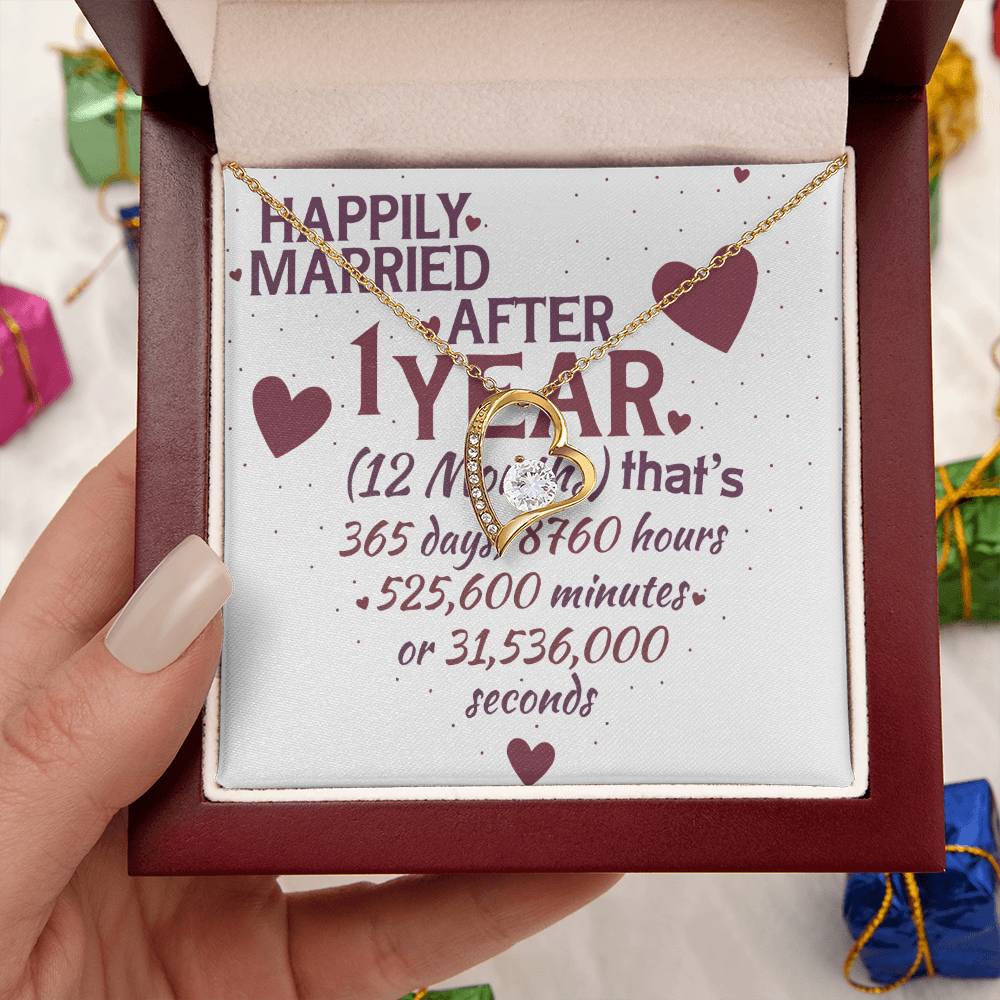 1 Year Anniversary Married Hanging Heart Sign Keepsake Forever Love Necklace