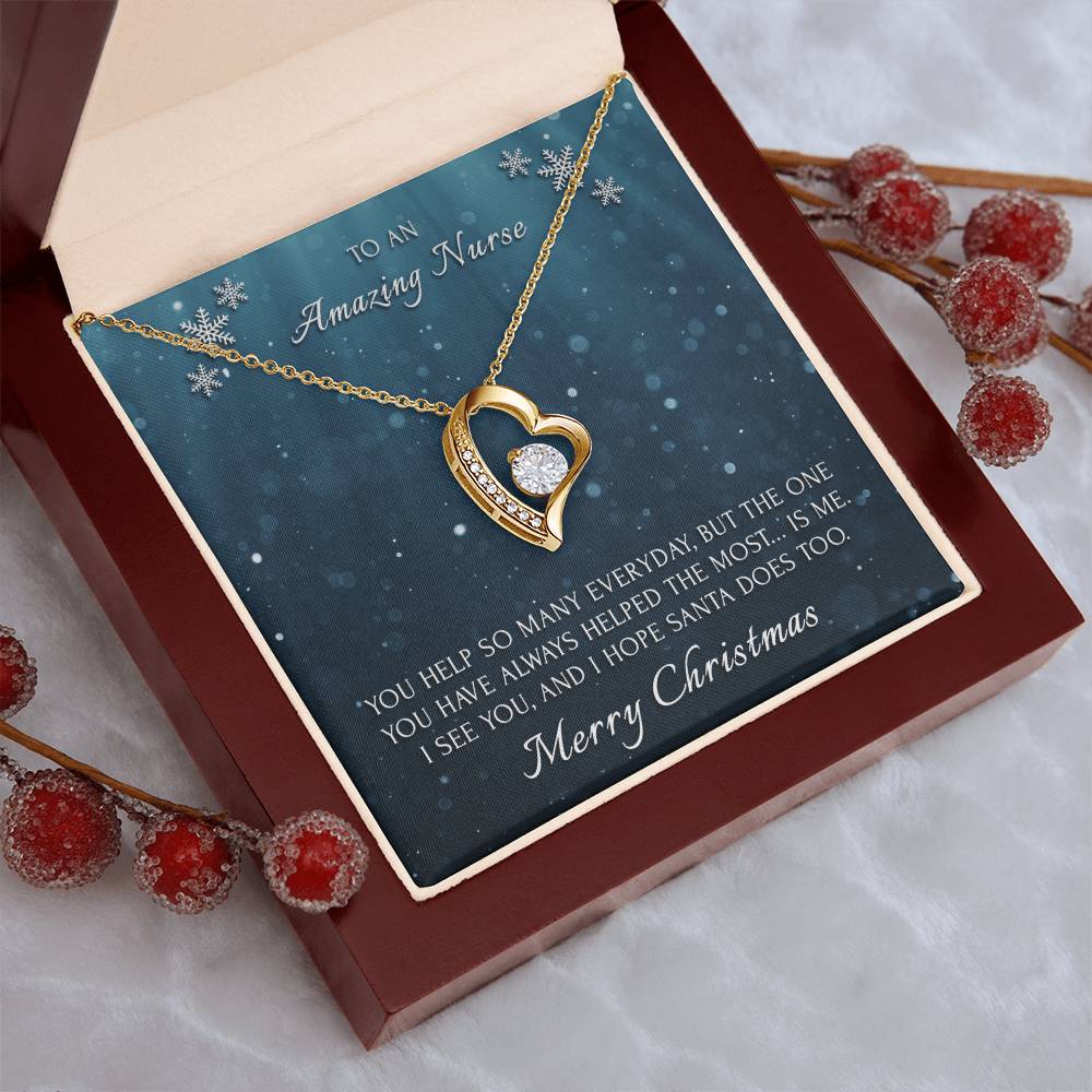 Merry Christmas To An Amazing Nurse 14K Gold Necklace Forever Love Necklace