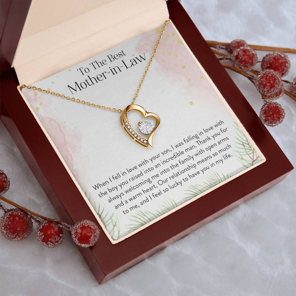 To My Mother-In-Law - Thank You For Always Welcoming Me Into The Family - Gift For Future Mom-In-Law - Necklace Mother In Law Thank You Gift Forever Love Necklace