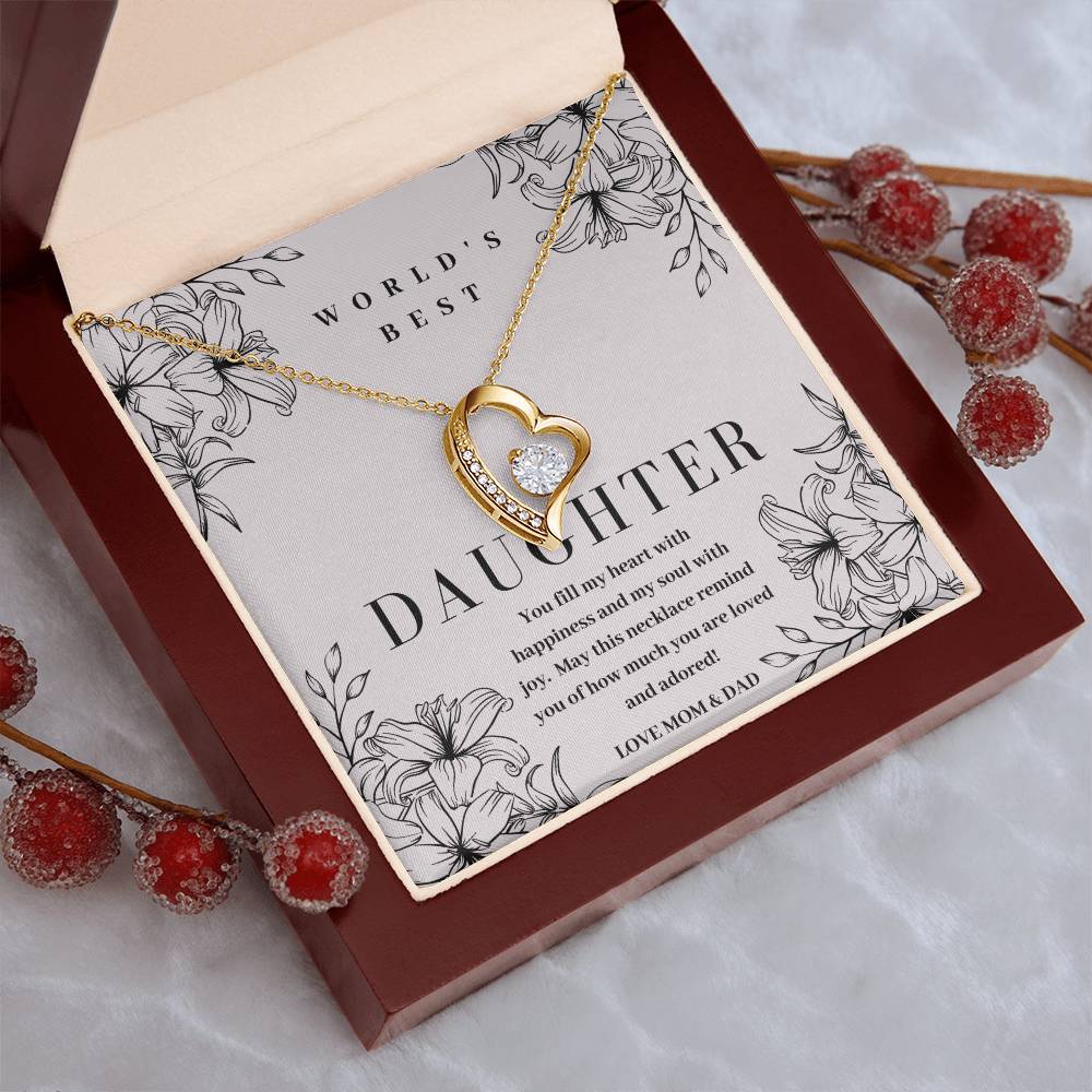 World's Best Daughter Gift 14k White Gold Or 18k Yellow Gold Pendant Necklace Forever Love Necklace