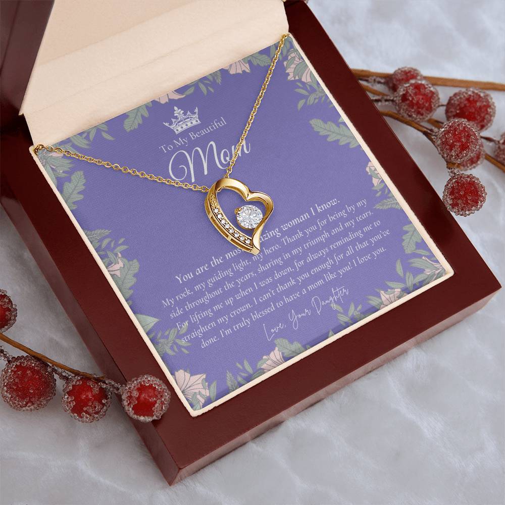 To My Beautiful Mom Necklace  Beautiful Mom Gift  Mother’S Day Gift  Birthday Gift For Mom  Gift From Daughter On Wedding Day Forever Love Necklace