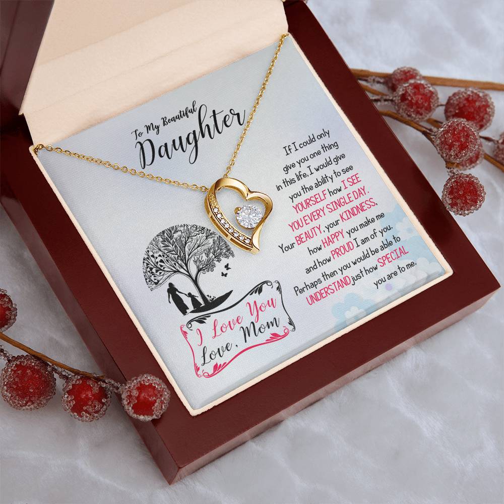 To My Beautiful Daughter I Love You Forever Love Necklace