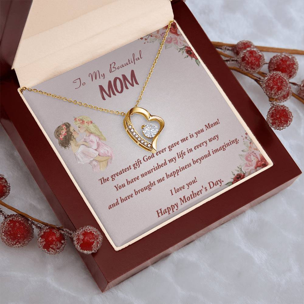 Mother's Day Gift Necklace To My Beautiful Mom Heart Necklace To Mom From Daughter Gift Necklace Message Card Necklace For Forever Love Necklace
