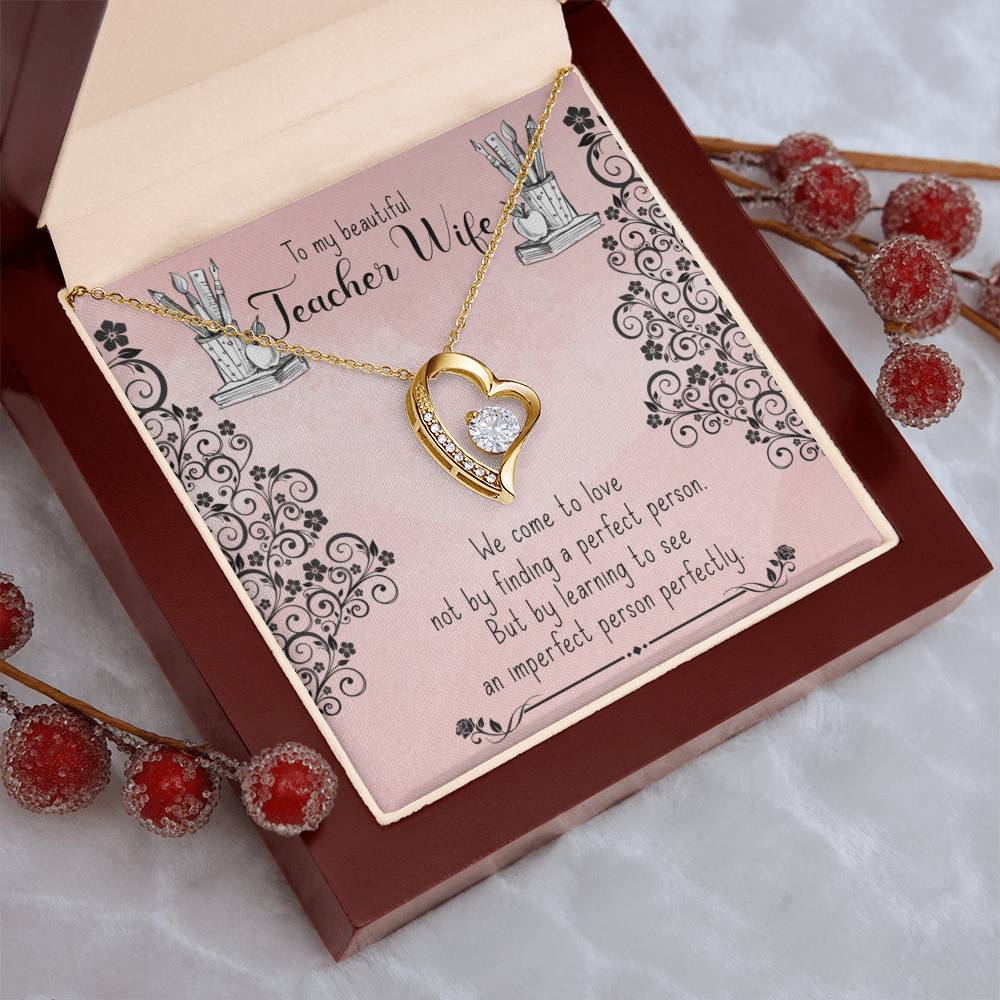 To My Beautiful Teacher Wife Heart Pendant 14k White Gold Finish Or 18k Yellow Gold Finish Forever Love Necklace