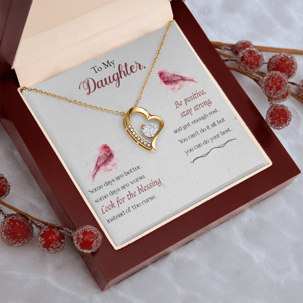 To My Daughter Gift Necklace Inspiring Message 14k White Gold With Round Cut Cubic Zirconia 1 Forever Love Necklace