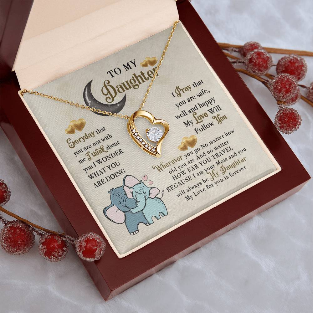 To My Daughter Elephant Mom Birthday Gift - To My Wonderful Mom - Elephant Mother Daughter Songift To Mom Forever Love Necklace