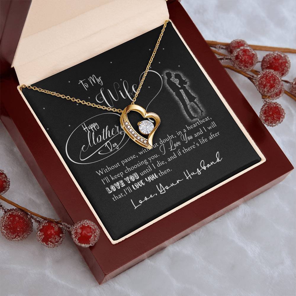 Happy Mothers Day - 14K White Gold Forever Love Necklace Set Wmessage Card Forever Love Necklace