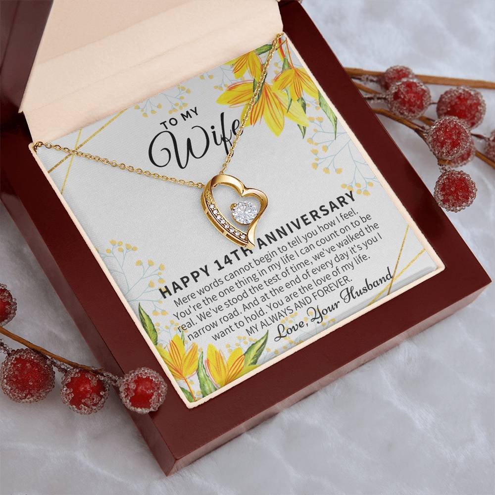 14 Year Wedding Anniversary Gift For Wife 14Th Anniversary Gift For Her 14 Year Anniversary Gift Ideas 14Th Anniversary Gifts Forever Love Necklace