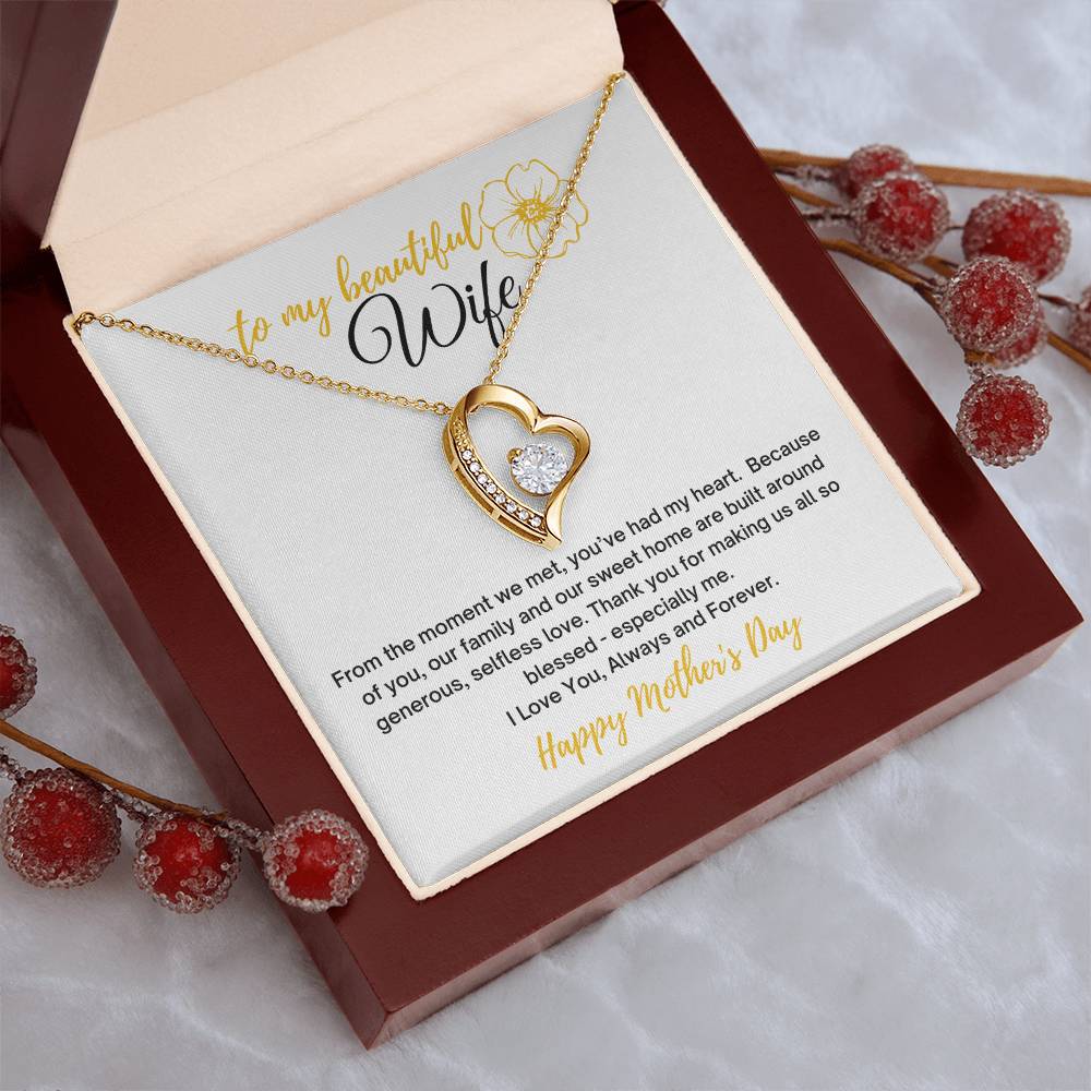 To My Wife Heart Necklace With Mother's Day Message Card 14k White Gold Finish Or 18k Yellow Gold Finish In The U.s.a.🇺🇸 Forever Love Necklace