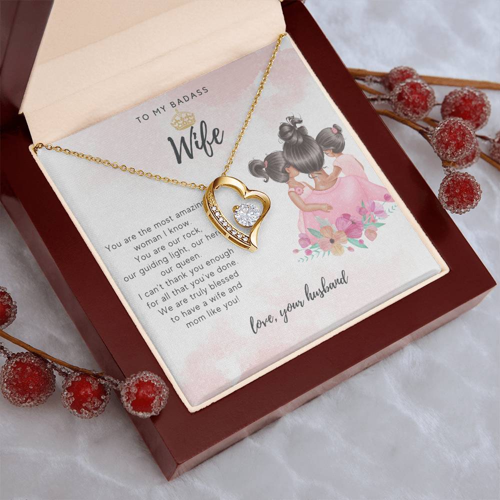To My Badass Wife From Two Daughters And Husband Necklace Badass Wife Luxe Crown Wife Birthday Wife Anniversary Mother's Day Gift For Soulmate Forever Love Necklace